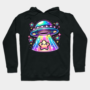 Kawaii Neon Ufo Abducting a Cute Chibi Star Hoodie